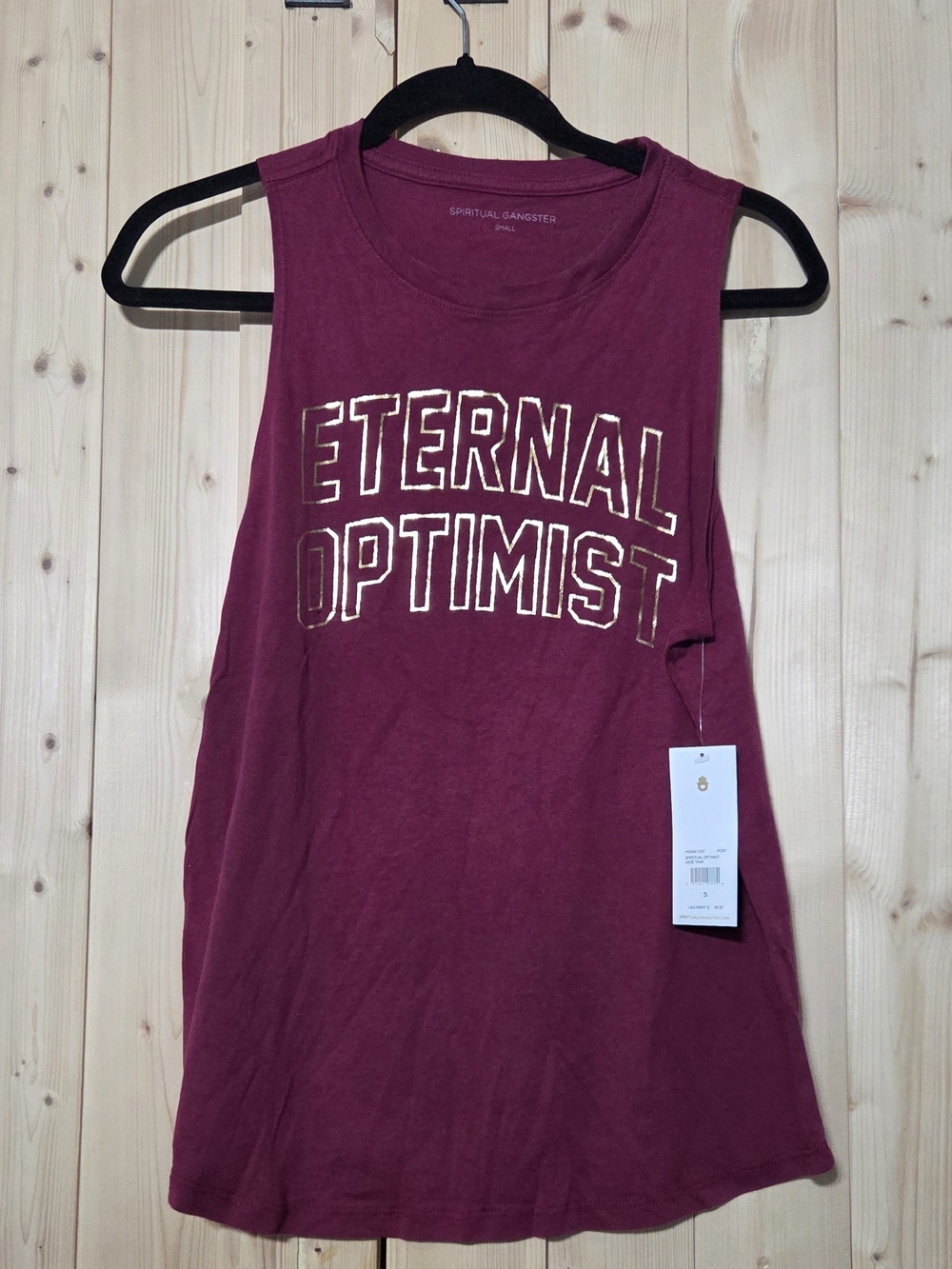 Spiritual Gangster Burgundy Muscle Tank with Metallic Gold Text